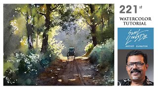 How to draw a watercolor landscape painting with easy methods  Village scene  Sunil Linus De [upl. by Rudiger942]