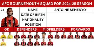 AFC Bournemouths Squad for 202425 season  Who is your favourite [upl. by Monika]