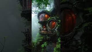 Tree House at Forest forestrain forest rain treehouse shorts shortvideo short nature relax [upl. by Georgiana]