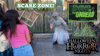 Swamp Of The Undead Halloween Horror Nights Scare Zone Tour [upl. by Ylrebmyk]