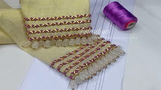 Very easy hand embroidery sleeves with simple beadwork and hangingsgolden embroidery design [upl. by Etselec]