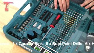 Makita BHP453 LXT 18V LiIon Combi Drill in Case with 101 Piece Accessory Set [upl. by Denyse]