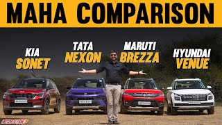 Tata Nexon vs Maruti Brezza vs Kia Sonet vs Hyundai Venue  MAHA COMPARISON [upl. by Peppel]