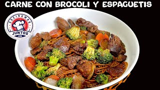 Carne con brocoli y espagueti Comida China [upl. by Anayt462]