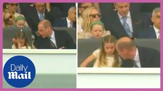 Sweet moment Prince William comforts tired Princess Charlotte at the Platinum Jubilee [upl. by Notyep]