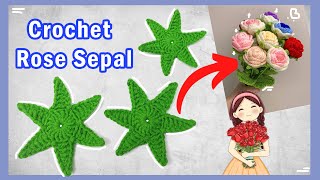 how to crochet a rose sepals beginner tutorial NOSEW Kimi Crafts K2 [upl. by Yramesor583]