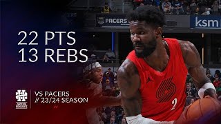 Deandre Ayton 22 pts 13 rebs vs Pacers 2324 season [upl. by Heisser]