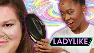 Women Try Lisa FrankInspired Makeup • Ladylike [upl. by Pearson]