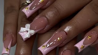 Watch me Acrylic Nails French tip nail art tapered square nails [upl. by Hanikas]