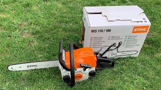 NEW Chainsaw Stihl MS180 FIRST START [upl. by Rosene795]