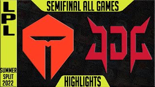 TES vs JDG Highlights ALL GAMES  LPL Semi Final Summer 2022 Playoffs  TOP Esports vs JDG Esports [upl. by Bernardine593]