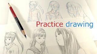 原稿明けの練習ラクガキ（三菱鉛筆 朱藍 2色でPractice drawing  real time） [upl. by Atinihs4]