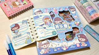 ASMR Mini Journaling with me 🩵💙 momojan kawaii stickers [upl. by Yv]