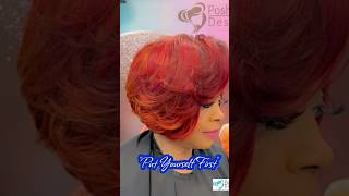 Red Stacked Razor Alopecia Solutions Feathered Bob alopeciastylist alopecia bob [upl. by Hamish]