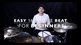 Beginner Drum Beat 16th Notes on Hi Hat Drum Lesson With Eric Fisher [upl. by Elimac851]