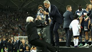 Frank Lowy Falls Off The Stage During The 2015 A League Grand Final Trophy Presentation HD [upl. by Dyun]