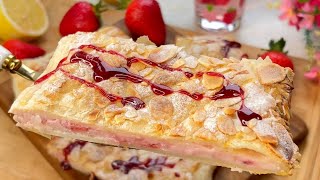 Tranches Feuilletées à la Crème de Fraises  Si Simple et Rapide  Pâtisserie façon Boulangerie ♥ [upl. by Lerrehs]