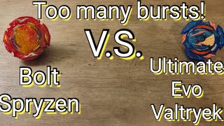 Bolt Spryzen vs Ultimate Evo Valtryek Beyblade Burst Quadstrike Lots of bursts [upl. by Ifill]