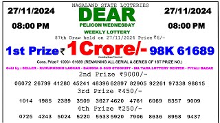 DEAR Lottery Sambad Night 0800pm 271124 Result Today [upl. by Tomkiel]