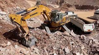 Liebherr 974 Excavator Loading Lorries  SotiriadisLabrianidis Quarry Works [upl. by Aronoh]