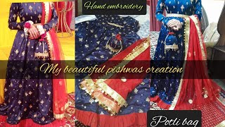 My beautiful pishwas creationself made cutting and stitchingpotli bag hand embroidery [upl. by Thanasi598]