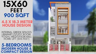 15X60 Feet 900 Sqft Small Modern House Design with Welllight Ventilation  45X18 Meter  ID075 [upl. by Latoniah]