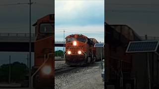 BNSF auto rack train flies through Galt Ontario [upl. by Ahsinyt]