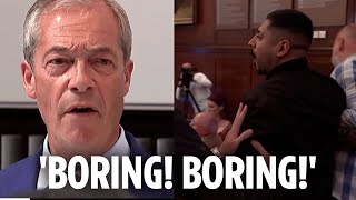 Hilarious moment Nigel Farage heckles heckler amp screams back ‘boring’ as protester is dragged away [upl. by Ydnik293]