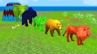 Long Slide Game With Elephant Gorilla Buffalo Hippopotamus Tiger  3d Animal Game  Funny 3d Animals [upl. by Derr]