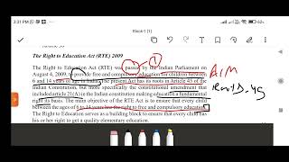 BESC134education as a practice unit 1RTE Act 2009 [upl. by Yunick]