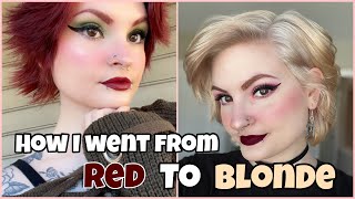 HOW I WENT FROM RED TO BLONDE HAIR AT HOME [upl. by Ycnay]