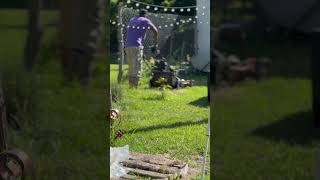 A man amp his lawn mower diy tinygarden lawncare tinyhomeliving simplelife outdoors [upl. by Elvia983]