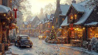 Holiday Jazz Ambience 🎅 Cozy Café amp Snowy Christmas Town Streets ❄️ Relaxing Christmas Night Vibes [upl. by Carman]