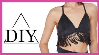 How to make a diy triangle bra crop top with fringe tassels  SHANIA [upl. by Ediva430]