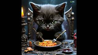 This adorable kitten eats his dinner like a heavy metal boss via Luma AI [upl. by Sluiter]