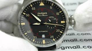 PARNIS Pi91 47MM CASE 2012 BIG PILOT BLACK DIAL ORANGE LUME MARKING SS WATCH [upl. by Ahsein670]