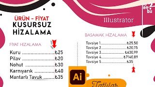 Menülerde Kusursuz Fiyat Hizalaması Nasıl Yapılır  Basamak Hizalama  Adobe Illustrator Dersleri [upl. by Seldan]