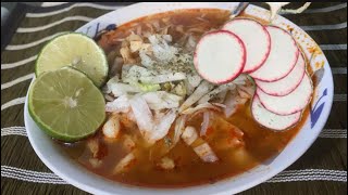 POZOLE ROJO DE POLLO A MI ESTILO con chile que da color [upl. by Atrahc]