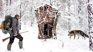 Spending the Night in a Log Cabin During a Snowstorm Cozy Tree House City Escape [upl. by Atsyrt]