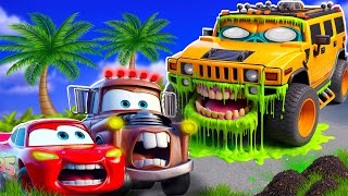 Big amp SmallMcQueen Laser and Mater vs Hummer ZOMBIE SLIME Apocalypse Trailer cars in BeamNGdrive [upl. by Ramaj]