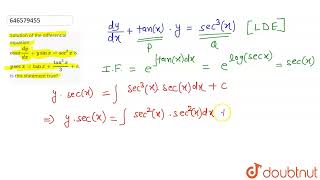 Solution of the differential equationcosx dydx  y sin x  sec2x is y sec x  tan x t [upl. by Miksen]