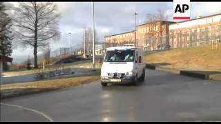 Van leaves prison believed to be carrying Breivik to court [upl. by Hazelton]