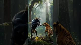 Epic Battle in the Jungle Tiger vs Wild Buffalo 🐅🐃 shorts [upl. by Cressy]