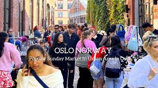 OSLO NORWAY Popular Sunday Market In Urban Area🇳🇴 Virtual Walking Tour 4k60ftp [upl. by Ennairac]