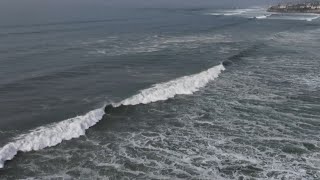 CBS 8 Drone captures huge waves high surf in Pacific Beach [upl. by Leahplar]