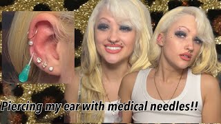 Piercing My Ear Part 3 using medical needles [upl. by Yim17]