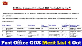 GDS Merit List 4 out  post office gds merit list 4  jobs for you tamizha [upl. by Rednijar]