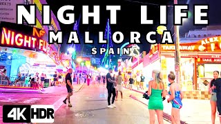 Night life in Magaluf Mallorca Spain 4k HDR walking tour [upl. by Novanod945]