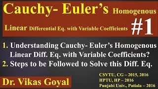 Cauchy Eulers Homogeneous Linear Differential Equation 1 with Variable Coefficients Imp [upl. by Nnorahs377]