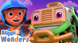 Blippi Meets a Monster Truck  Blippi Wonders Magic Stories and Adventures for Kids  Moonbug Kids [upl. by Ahsuatal]